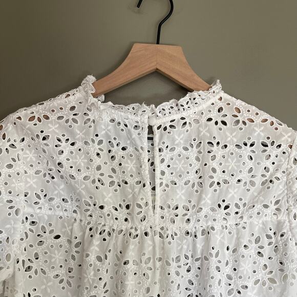 Veronica Beard Emmalyn Eyelet Blouse White Sz 8 Lace Ruffles Flare Sleeves Chic - Picture 14 of 16